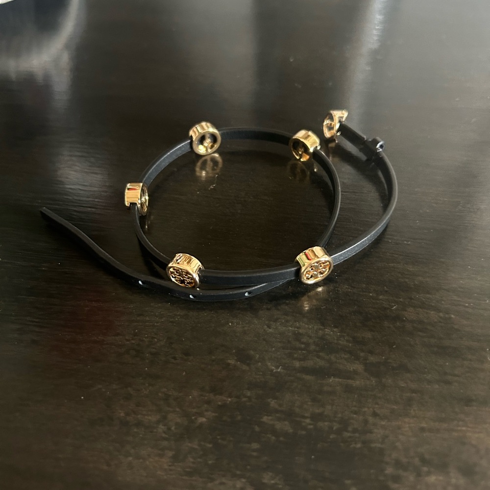 Tory Burch Black Leather Wrap Bracelet